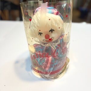 1980s musical wind-up clown doll pink blue outfit plays music moves head